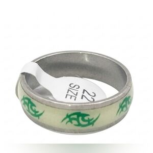 Men’s Stainless Steel Tribal Band Ring - Neon Green & Silver - Size 10.50